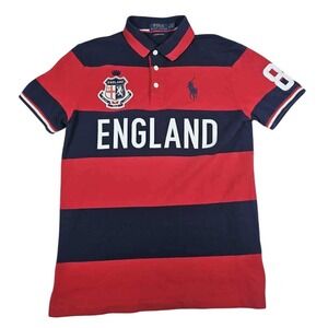 Polo Ralph Lauren England Crest Striped Rugby‎ Polo Shirt Number 8 Mens New